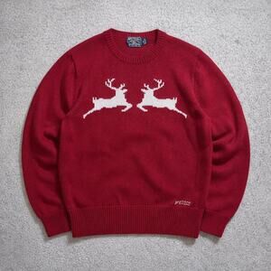 American Living Embroidered Deer Nature Sweater Size XL red knit geometric